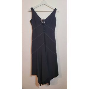 BCBG MAX AZRIA Black Sleeveless Tank Dress Size 4 High Low Hem Removable Flower